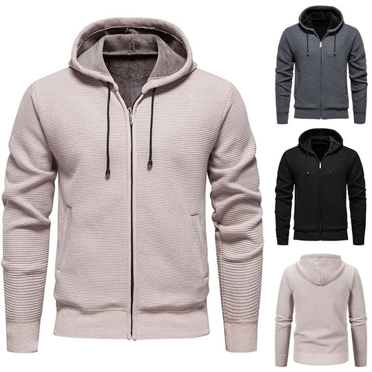 Herren nan strukturierte Reißverschluss-Strickjacke mit gefütterter Kapuze und weichem Teddy-Innenfutter EB