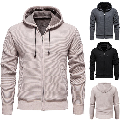 Herren nan strukturierte Reißverschluss-Strickjacke mit gefütterter Kapuze und weichem Teddy-Innenfutter EB