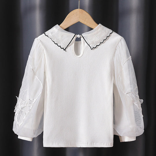 Damen gemütliches Sweatshirt mit transparenten Puffärmeln EB