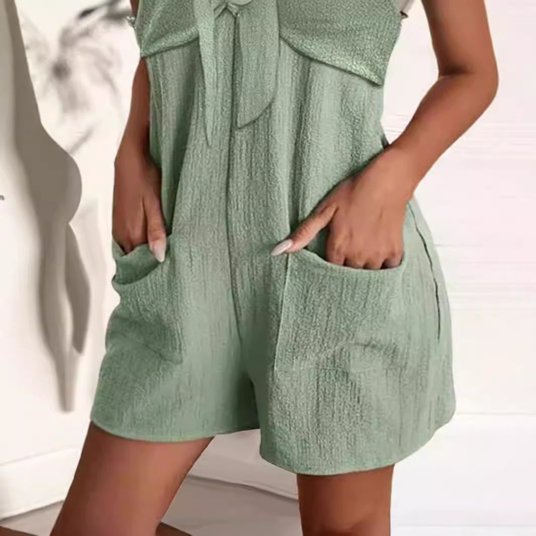 Damen Verspielter Sommer Jumpsuit mit dekorativen Trägern und Taschen EB