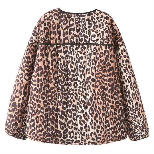 Damen gesteppte Jacke mit Leopardenmuster und praktischen Taschen EB