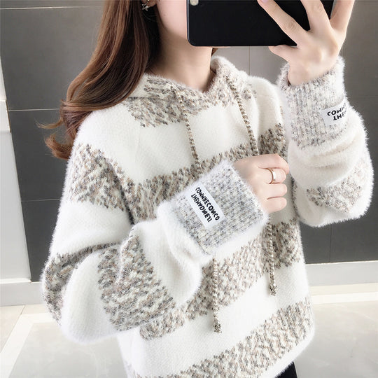Damen Freizeit Hoodie mit strukturiertem Streifenmuster und Kordelzug EB