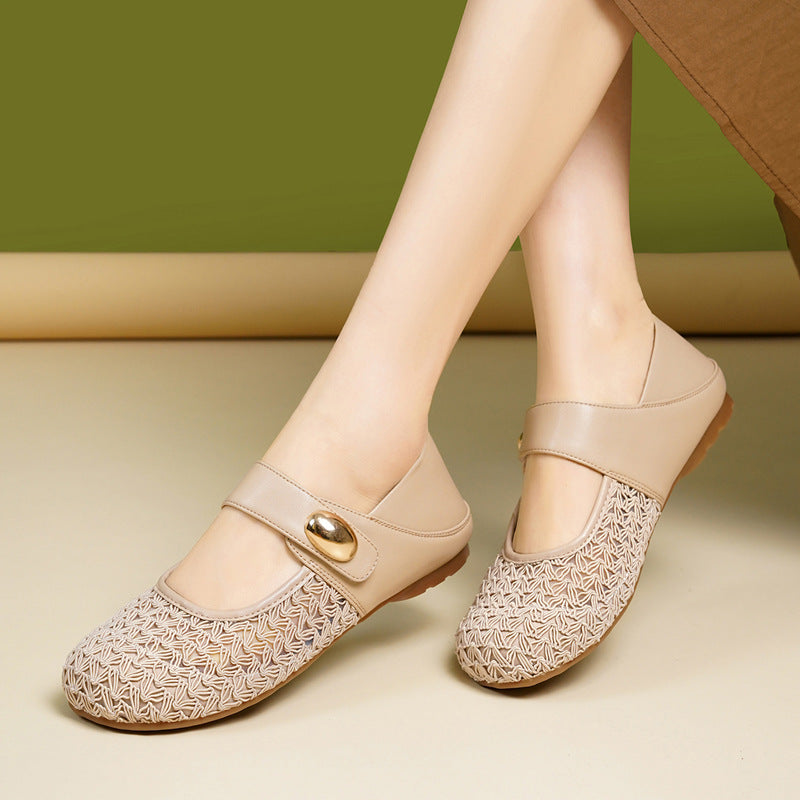 Damen Komfortable Mary Jane Ballerinas mit verstellbarem Riemen und elegantem Dekor EB