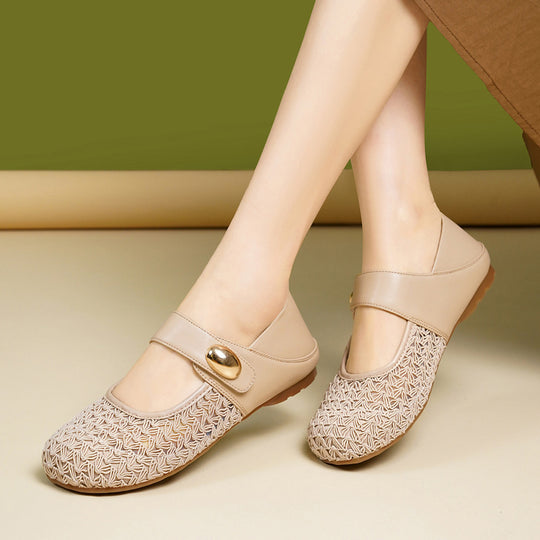 Damen Komfortable Mary Jane Ballerinas mit verstellbarem Riemen und elegantem Dekor EB
