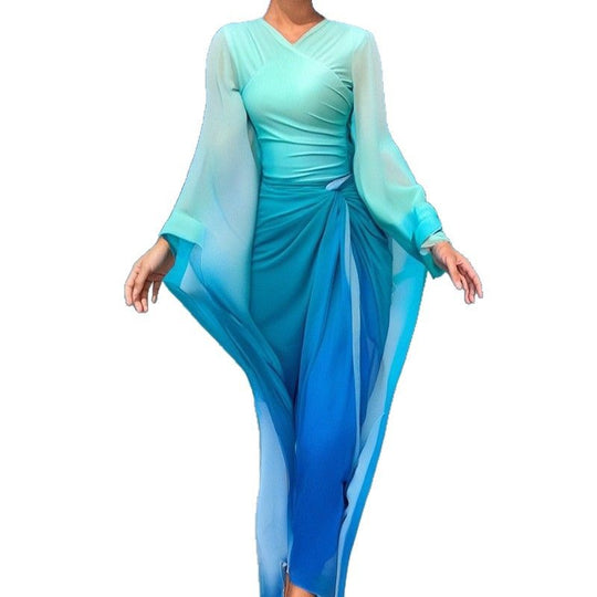 Damen Elegantes Strandkleid mit fließenden Ärmeln EB