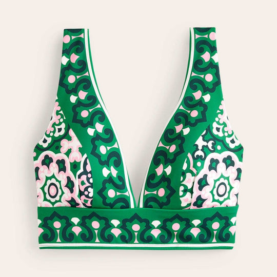 Damen Bikini-Oberteil mit tiefem V-Ausschnitt und floralem Muster EB