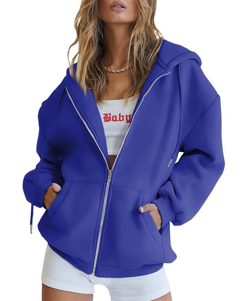 Damen Oversized Kapuzenjacke mit Reißverschluss EB