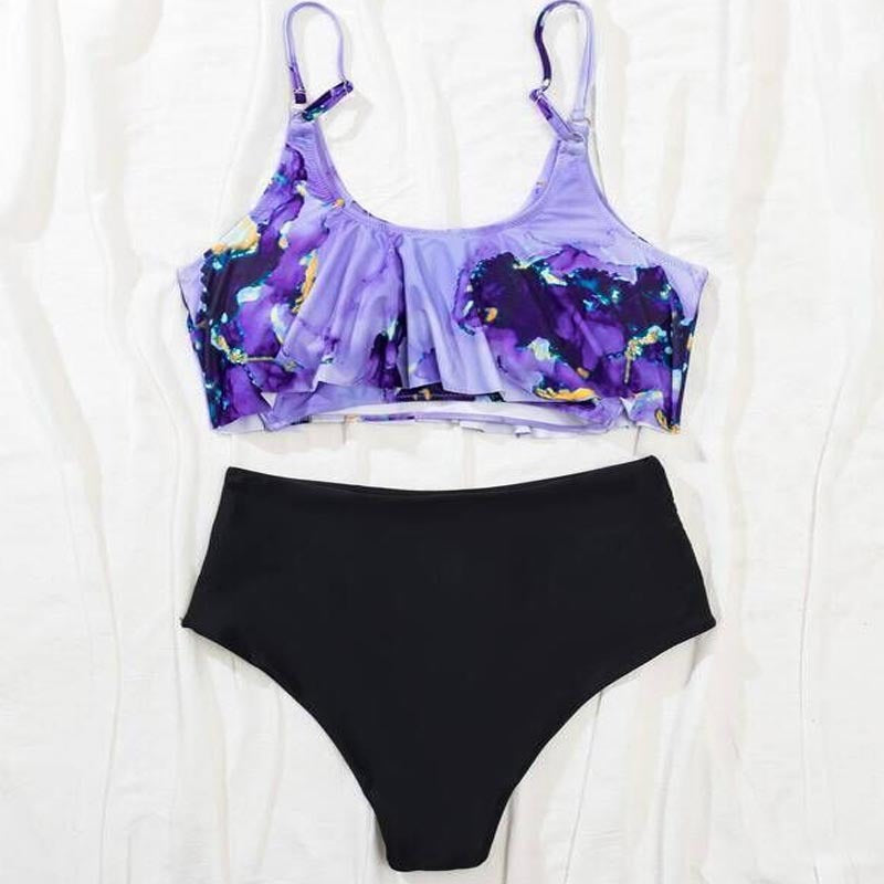 Damen Sportlicher Bikini mit floralen Rüschen EB