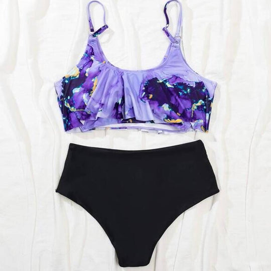 Damen Sportlicher Bikini mit floralen Rüschen EB
