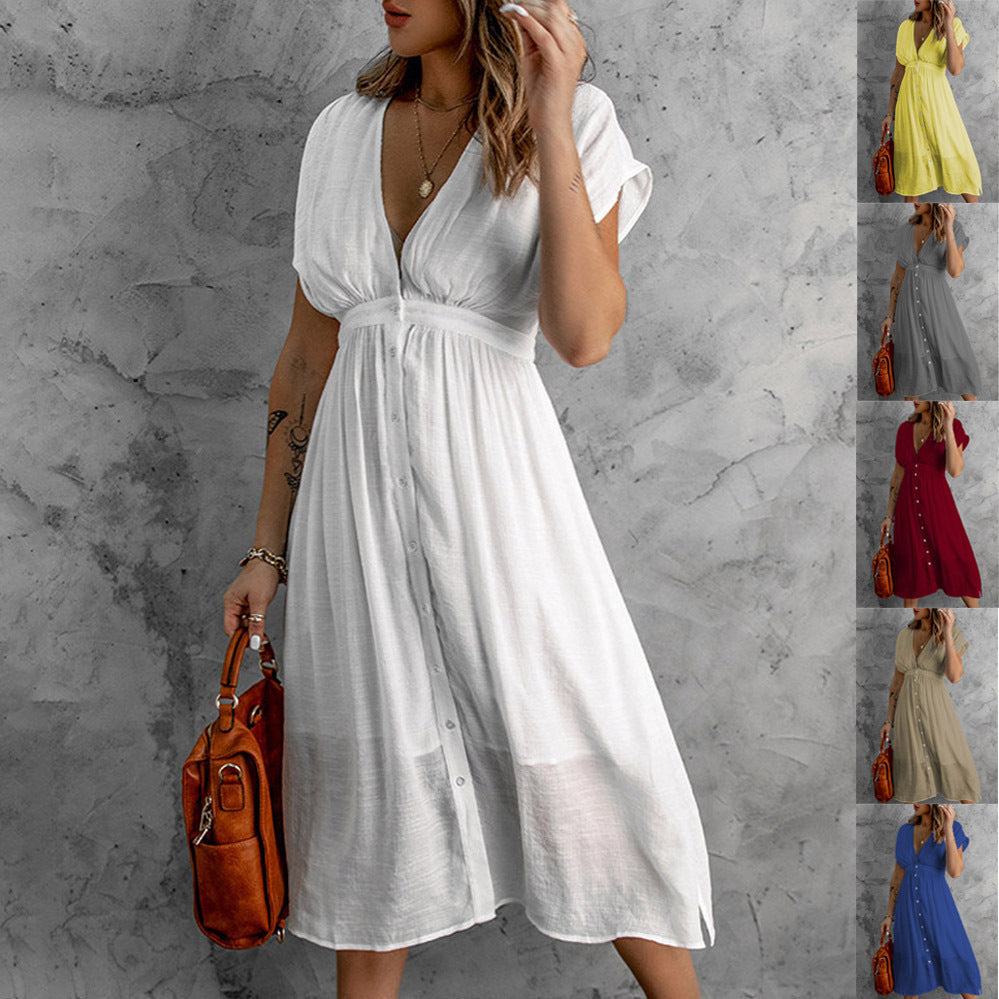 Damen Sommerkleid mit knopflosem Design und fließendem Schnitt EB