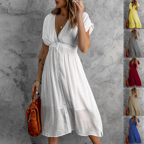 Damen Sommerkleid mit knopflosem Design und fließendem Schnitt EB