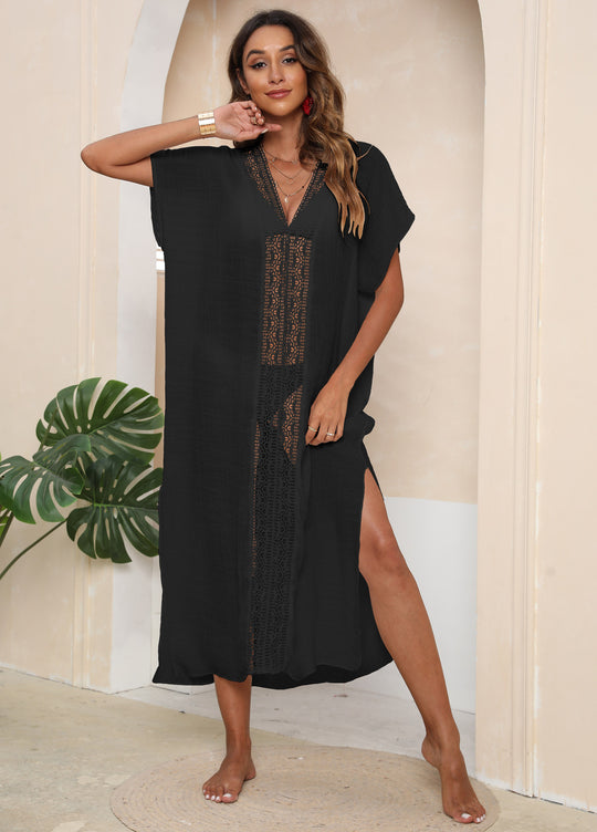 Damen eleganter Strandüberwurf mit Häkelakzenten EB