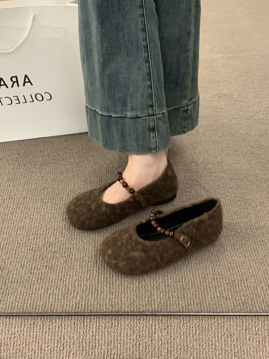 Damen Filz-Ballerinas mit modischer Riemchen-Applikation EB