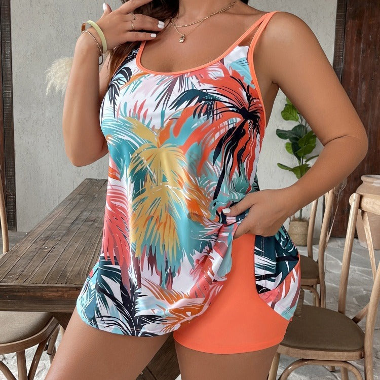 Damen Fließendes Strandkleid mit tropischem Palmendruck EB