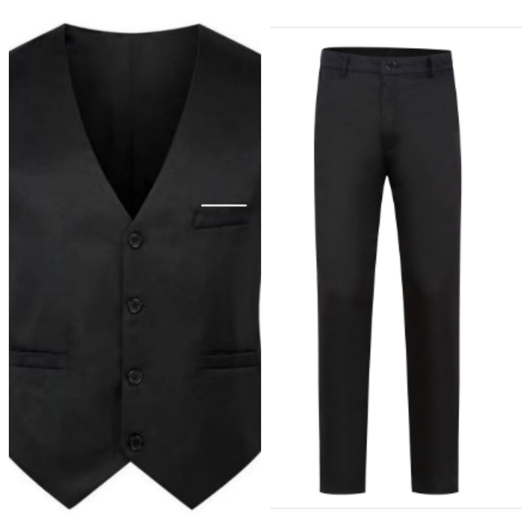 Herren nan elegante Satinweste mit V-Ausschnitt und schmal geschnittene Anzughose EB