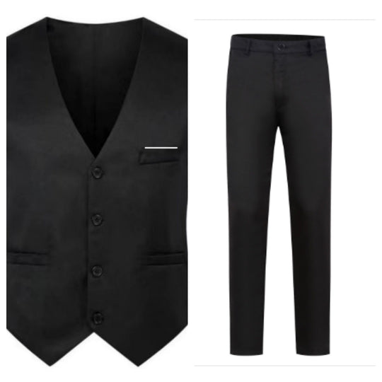 Herren nan elegante Satinweste mit V-Ausschnitt und schmal geschnittene Anzughose EB
