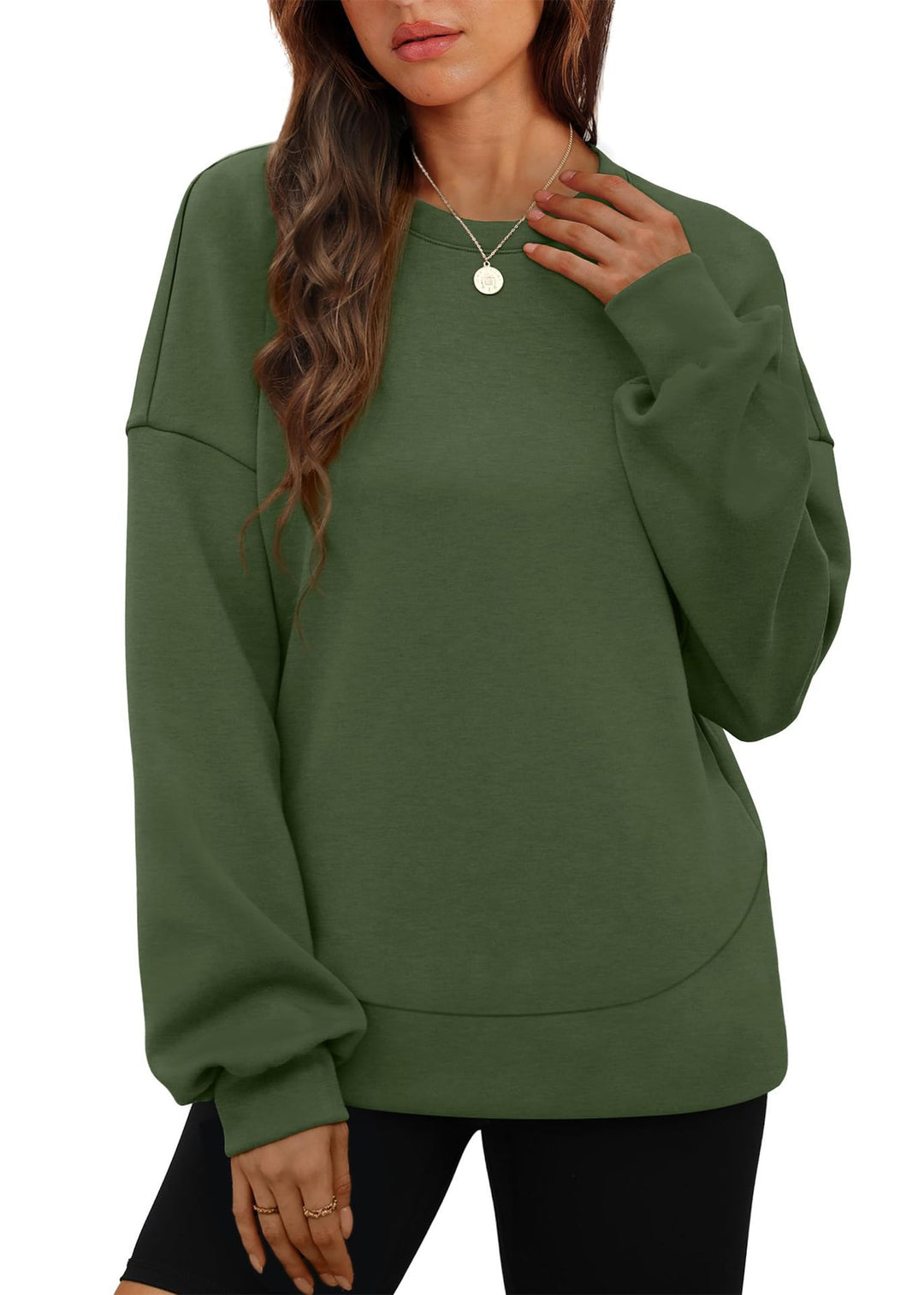 Damen nan lässiges Oversize Rundhals-Sweatshirt mit überschnittener Schulter gerundetem Saum und weichem Innenfutter EB