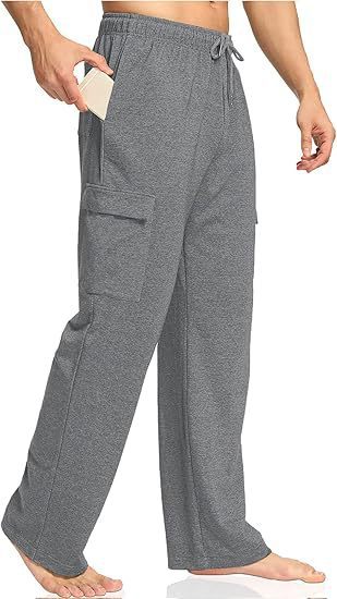 Herren nan komfortable Cargo-Loungehose mit elastischem Bund, Kordelzug, geradem Bein und aufgesetzten Klappentaschen EB