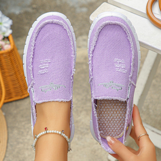 Damen lässige Slip-On Sneaker aus denimähnlichem Material EB