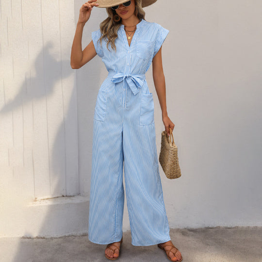 Damen Jumpsuit mit gerafftem Taillenband und praktischen Taschen EB