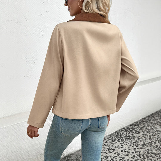 Damen modische Übergangsjacke mit stilvollem Kragen und praktischen Taschen EB