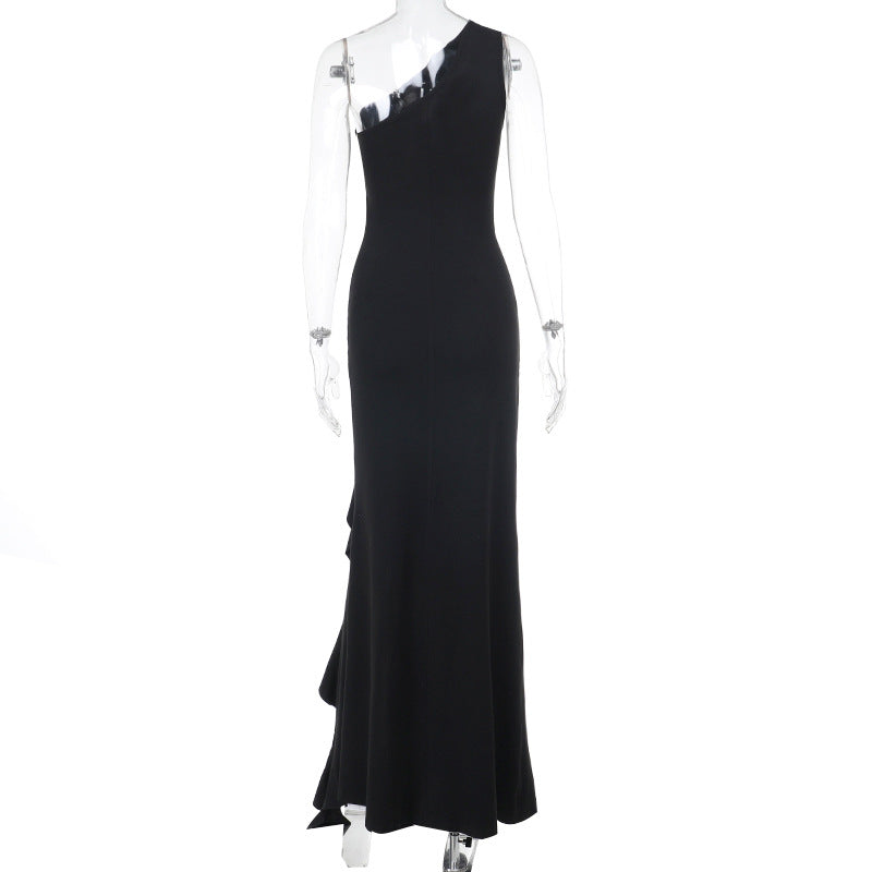 Damen Elegantes Maxikleid mit asymmetrischem Schnitt und Raffung EB