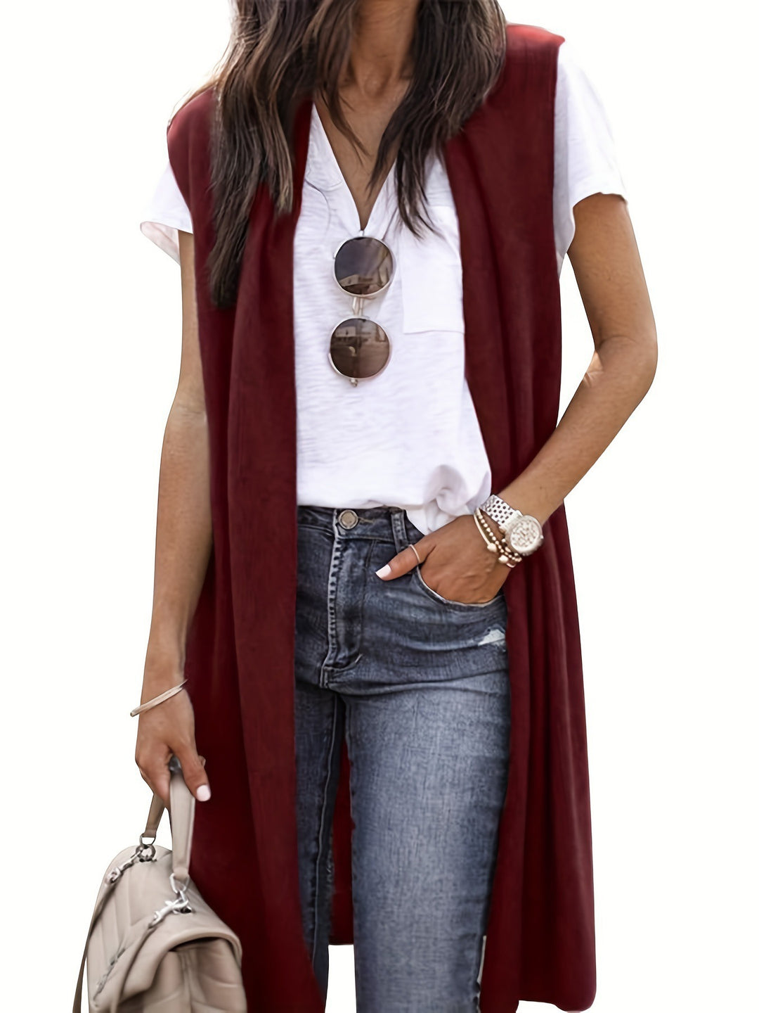 Damen longitudinaler Strickmantel mit Seitenschlitzen EB