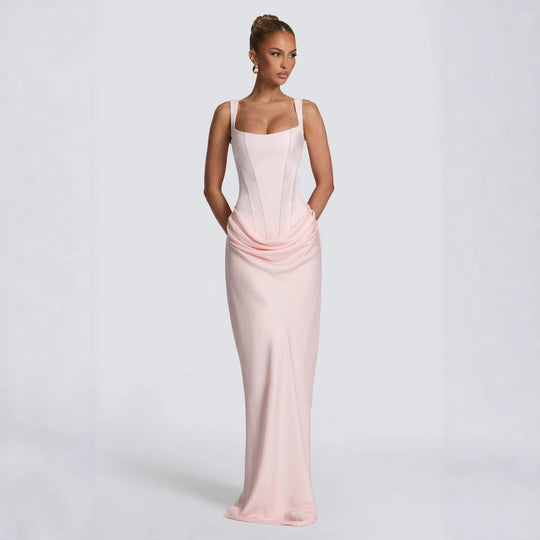 Damen Elegantes Maxikleid mit figurformendem Schnitt und zarten Drapierungen EB