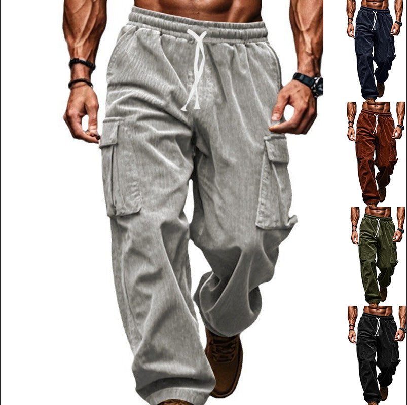 Herren nan lockere Cord-Cargo-Hose mit elastischem Tunnelzugbund, aufgesetzten Klappentaschen und entspannter Silhouette EB