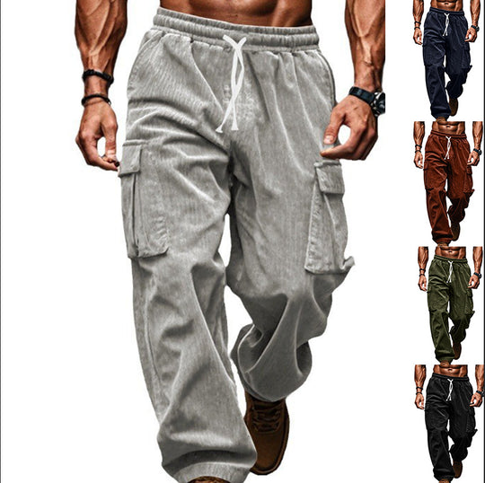 Herren nan lockere Cord-Cargo-Hose mit elastischem Tunnelzugbund, aufgesetzten Klappentaschen und entspannter Silhouette EB