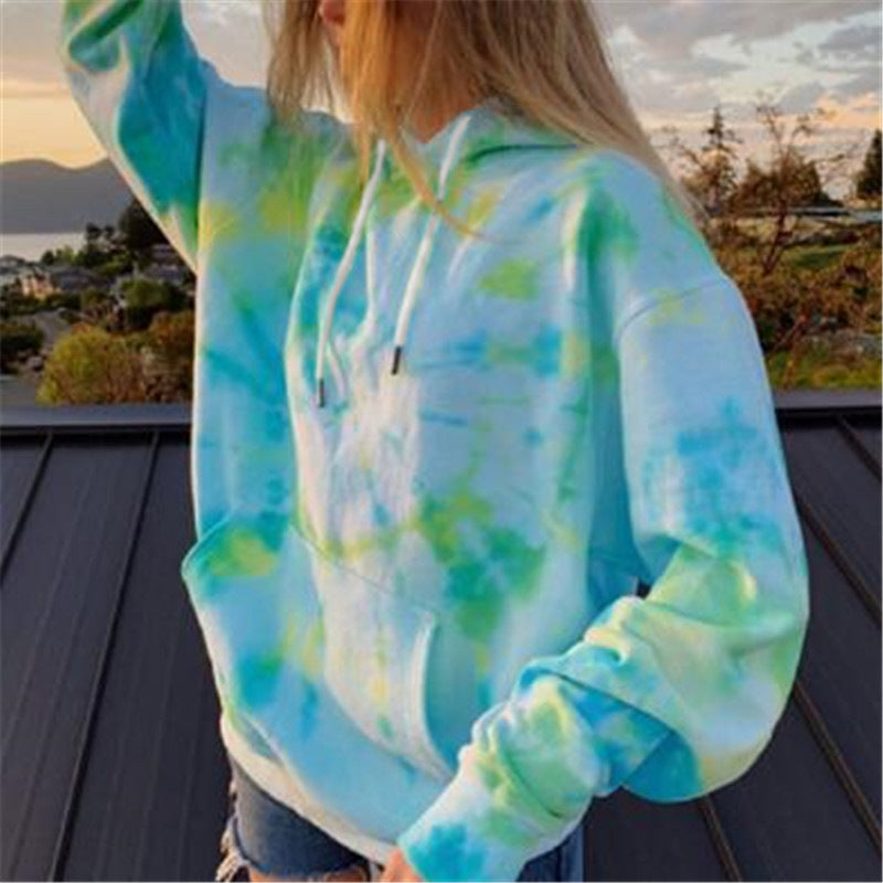 Damen lässiger Kapuzenpullover mit einzigartigem Batikdesign EB