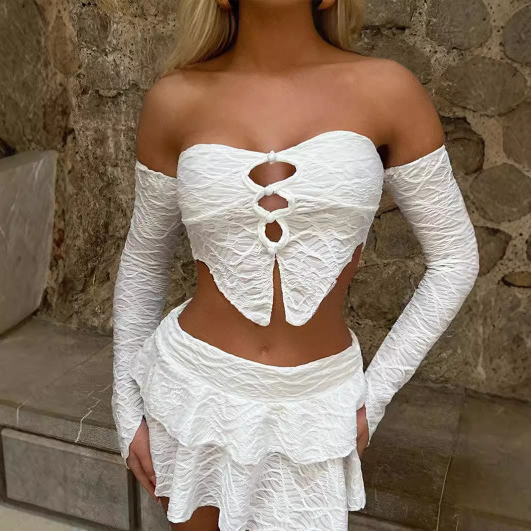 Damen Cropped Oberteil mit einzigartigem Knotendesign und raffinierten Ärmeln EB