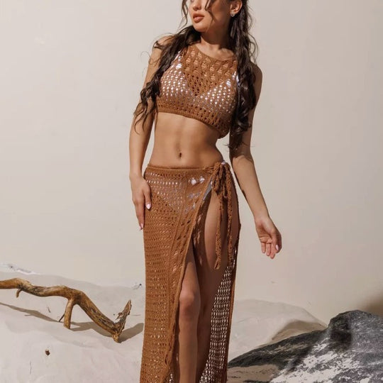 Damen Häkel-Bikini-Set mit hochgeschnittenem Rock EB