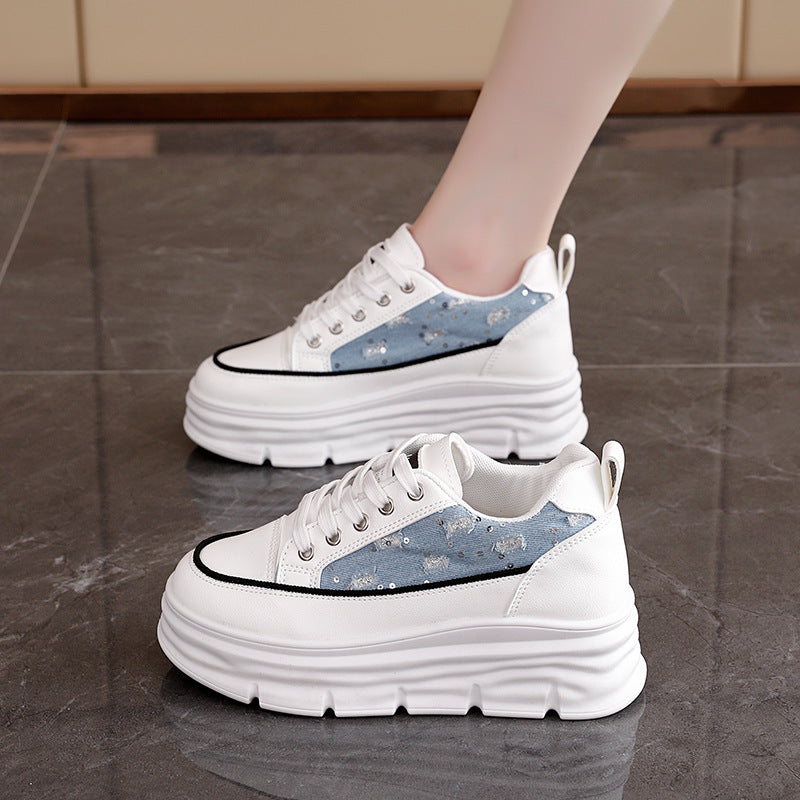 Damen Plattform Sneaker mit modischem Denim-Akzent und rutschfester Sohle EB