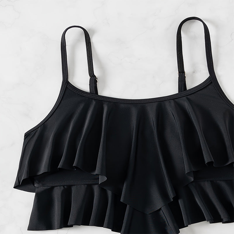 Damen Bikini-Set mit elegantem Volant-Oberteil und hochgeschnittenem Unterteil EB