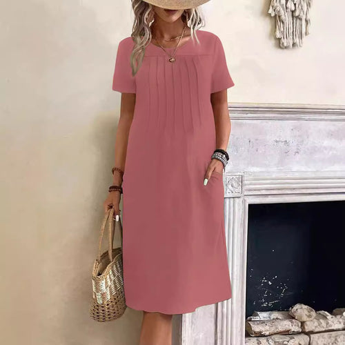 Damen lässiges Midi-Kleid mit Falten-Design und praktischen Taschen EB