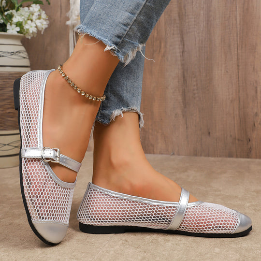 Damen Slip-On Ballerinas mit atmungsaktivem Netzdesign und elegantem Riemen EB