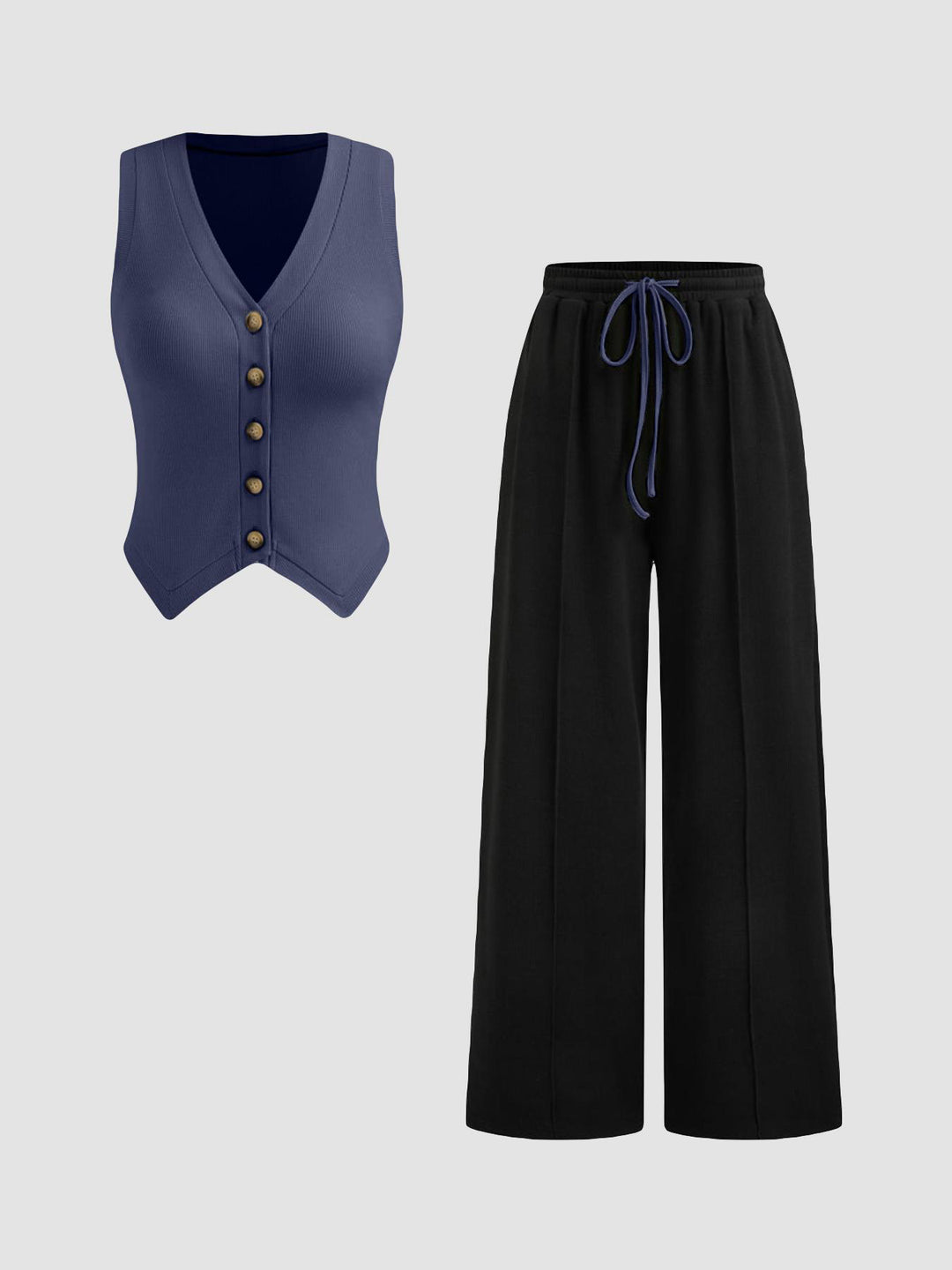 Damen lässiges Knopf-Top mit weitem Hose EB