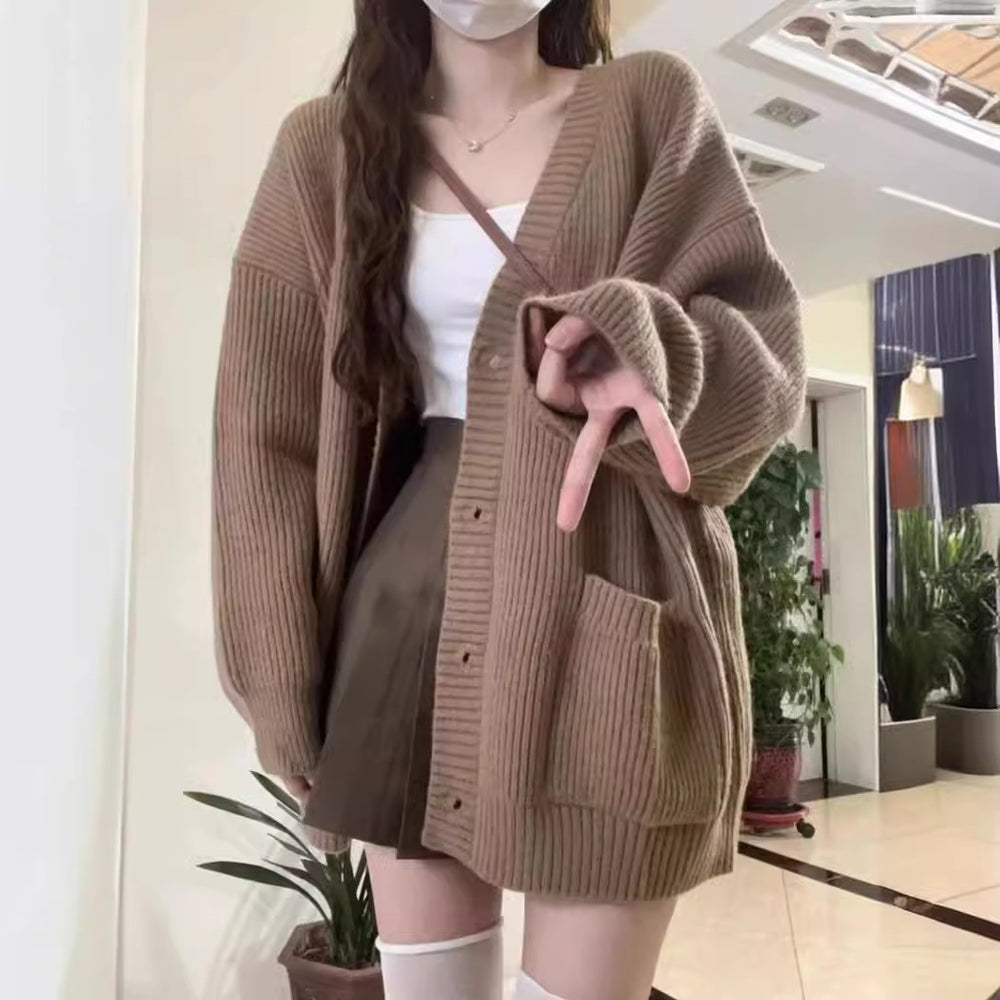Damen Grobstrickcardigan mit großen Taschen und lässigem Schnitt EB