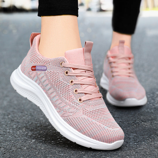 Damen nan leichte atmungsaktive Strick-Walking-Sneaker mit gepolstertem Fersenabschluss und dämpfender EVA-Zwischensohle EB