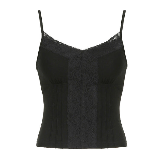 Damen Spaghetti-Trägertop mit romantischem Spitzenbesatz und taillierter Silhouette EB