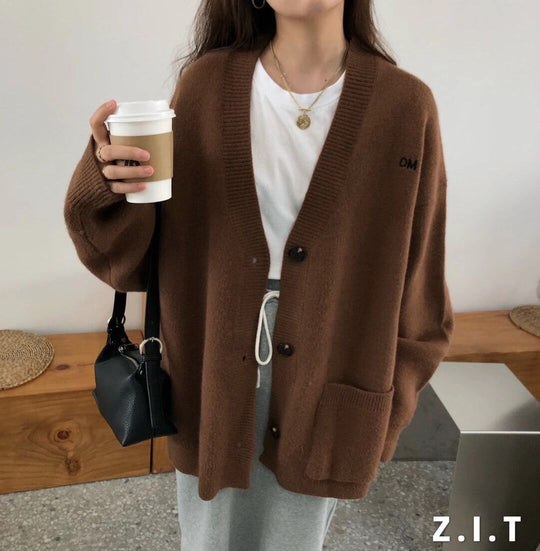 Damen Grob gestrickter Cardigan mit lässigem Schnitt und großen Taschen EB