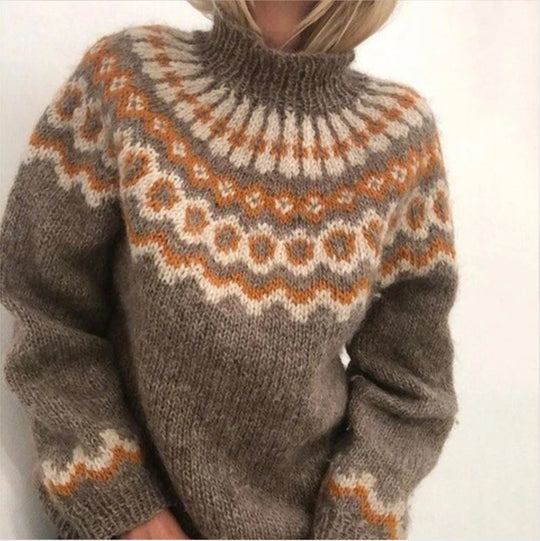 Damen Kuscheliger Strickpullover mit außergewöhnlichem Norweger-Muster EB