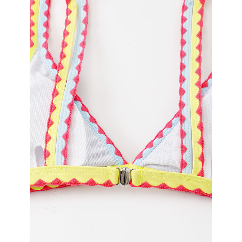 Damen Triangel-Bikini mit buntem Spitzenband EB