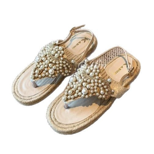 Damen elegante Flip-Flops mit dekorativen Perlenapplikationen EB