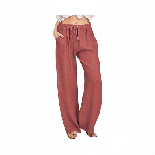 Damen Weite Leinenhose mit elastischem Bund und praktischen Eingrifftaschen EB