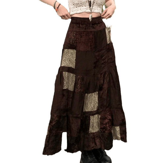 Damen Maxirock mit floralen Patchwork-Mustern und voluminösem Saum EB