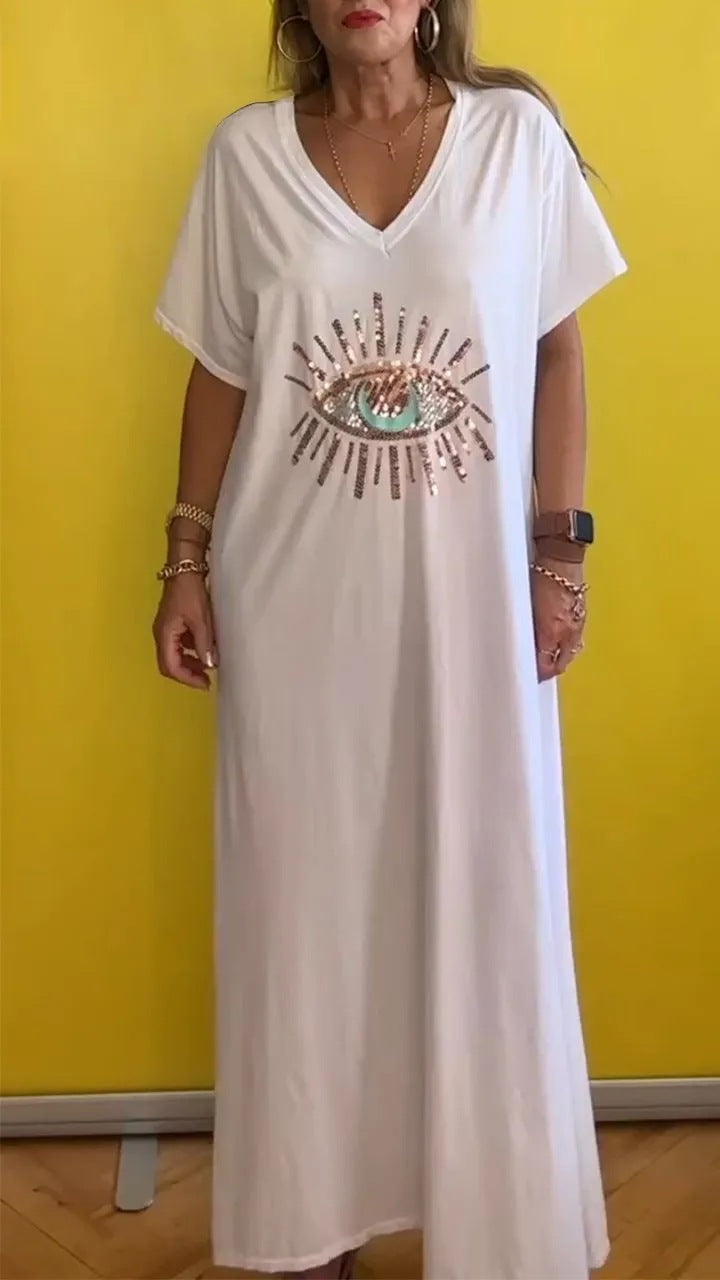 Damen strandliches Maxikleid mit funkelndem Augendesign EB