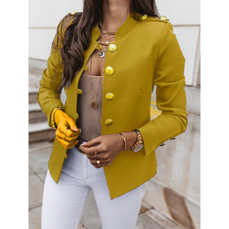 Damen modischer Blazer mit goldenen Knöpfen und schmalem Schnitt EB