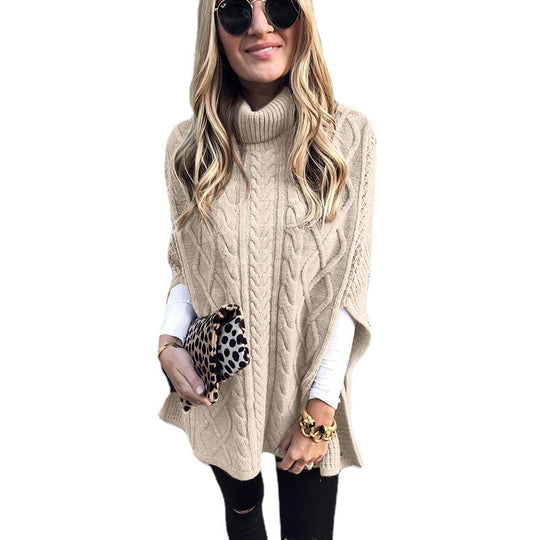 Damen Strickponcho mit hohem Kragen EB